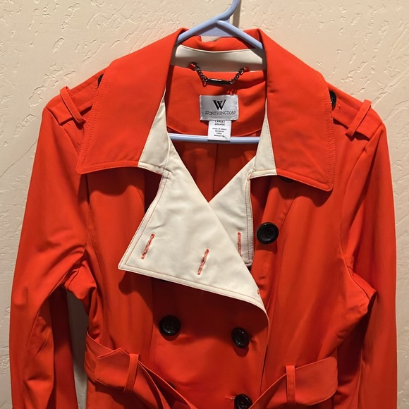 NWOT Worthington M/L Rain/Trench Coat Orange/Tan Satin Lined Nice - Picture 2 of 8